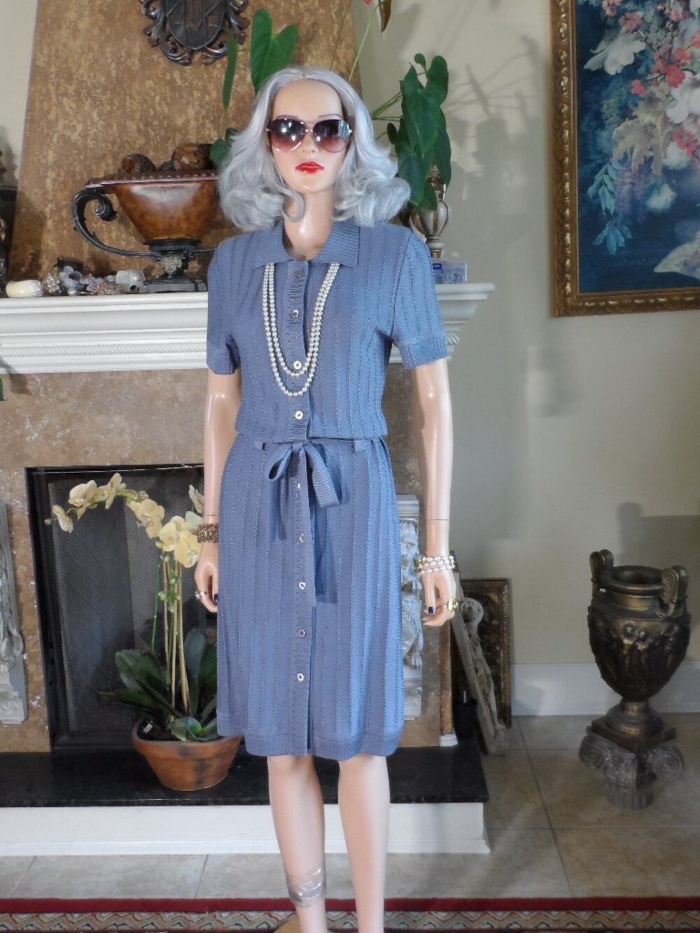 New St. John Sport Gray textured Knit Shirt Dress Size M